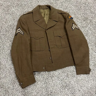 VTG 40s WW2 US Army Officers Jacket Wool 36-Short Field Coat Regulation 20x22 - Image 1 of 4