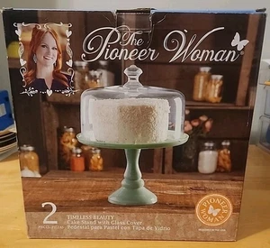 The Pioneer Woman Timeless Beauty 10" Cake Stand And Glass Lid Jadite Green NIOB - Picture 1 of 12