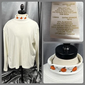 VTG Bobbie Brooks Pumpkin Embroidered Mock Turtleneck Cream Women's XL (16/18) - Picture 1 of 13