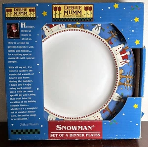 SAKURA DEBBIE MUMM SNOWMAN SET OF 4 DINNER PLATES IN BOX - Picture 1 of 4