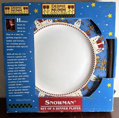 SAKURA DEBBIE MUMM SNOWMAN SET OF 4 DINNER PLATES IN BOX - Image 1 of 4