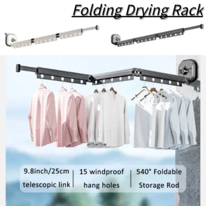 Retractable Clothes Drying Rack Suction Cup Hanger/Fold 3 Fold 4 Section Clothes - Picture 1 of 16