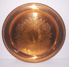 Vintage Solid Copper Large Round Serving Tray Embossed 14 3/4" IRIS Floral