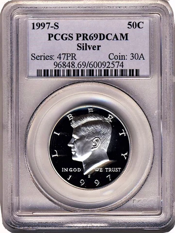 1997 S PCGS PR69DCAM SILVER PROOF SET .50 .25 .10. 05 .01 Cover