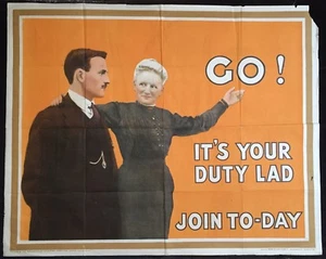 Original WWI Recruitment Poster "Go! It's Your Duty Lad Join To-Day" (1915) - Picture 1 of 7