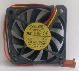 Ventilateur CPU EVERFLOW R126010DU - DC12V, 0.25A - 60x60x10mm Cooling Fan 3 pin - Photo 1/2