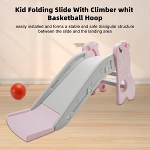 3In1 Kid Folding Slide With Climber,Basketball Hoop,Freestanding Slide Toy Pink! - Picture 1 of 19