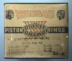 NOS Vintage Wausau Motor Parts Company Sealed Tin Ford V8 XX Piston Ring Set - Bild 1 von 6