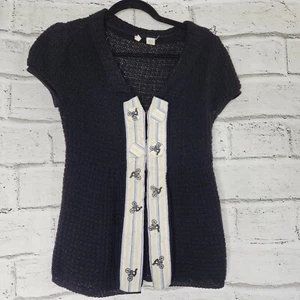 Moth Anthropologie Women's Black Bicycle Short Sleeved Knit Shirt Size Small - Picture 1 of 13