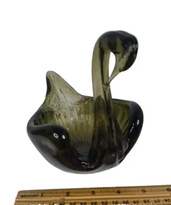 Swan Green Art Glass Candy Dish Bowl, Hand Blown Green Trinket Decor 7” Tall MCM - Picture 1 of 5