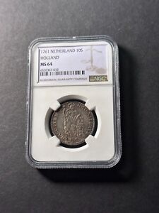 Netherlands Holland silver 10 stuiver 1761 GEM Uncirculated NGC MS64