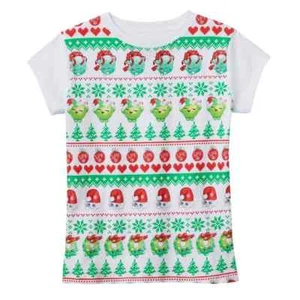 Girls White Shopkins Christmas T-Shirt Santa Holiday Tee Shirt - Picture 1 of 1
