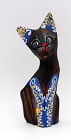 Chat bleu bois peint à la main sculpté à la main Bali décoration d'intérieur 15 cm