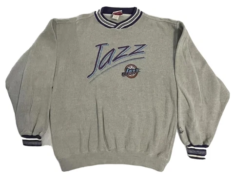 Vintage 90s Utah Jazz Sweatshirt Gray NBA USA Mens Medium Cover