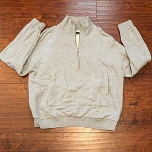 Oak + Fort Mens S Gray Quarter Zip Long Sleeve Sweater Sweatshirt 100% Cotton - Picture 1 of 8