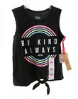 Girls Justice XS (5/6) Front Knot Sleeveless Graphic Tank Top Black