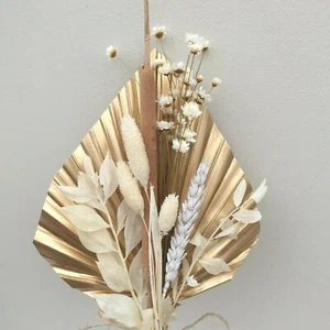 Large Bright Gold Dried Palm Spear CAKE TOPPER Natural & Cream Flowers - Picture 1 of 11