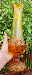 Vintage Swung Vase Kanawha Glass MCM Moon and Stars Amber 12.5" 9 Fingers Retro - Picture 1 of 9