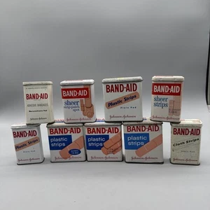 Vintage Band-Aid tin Bandage Metal Hinge Box Lot 9x Sheer Clear Bandaid Empty - Picture 1 of 7