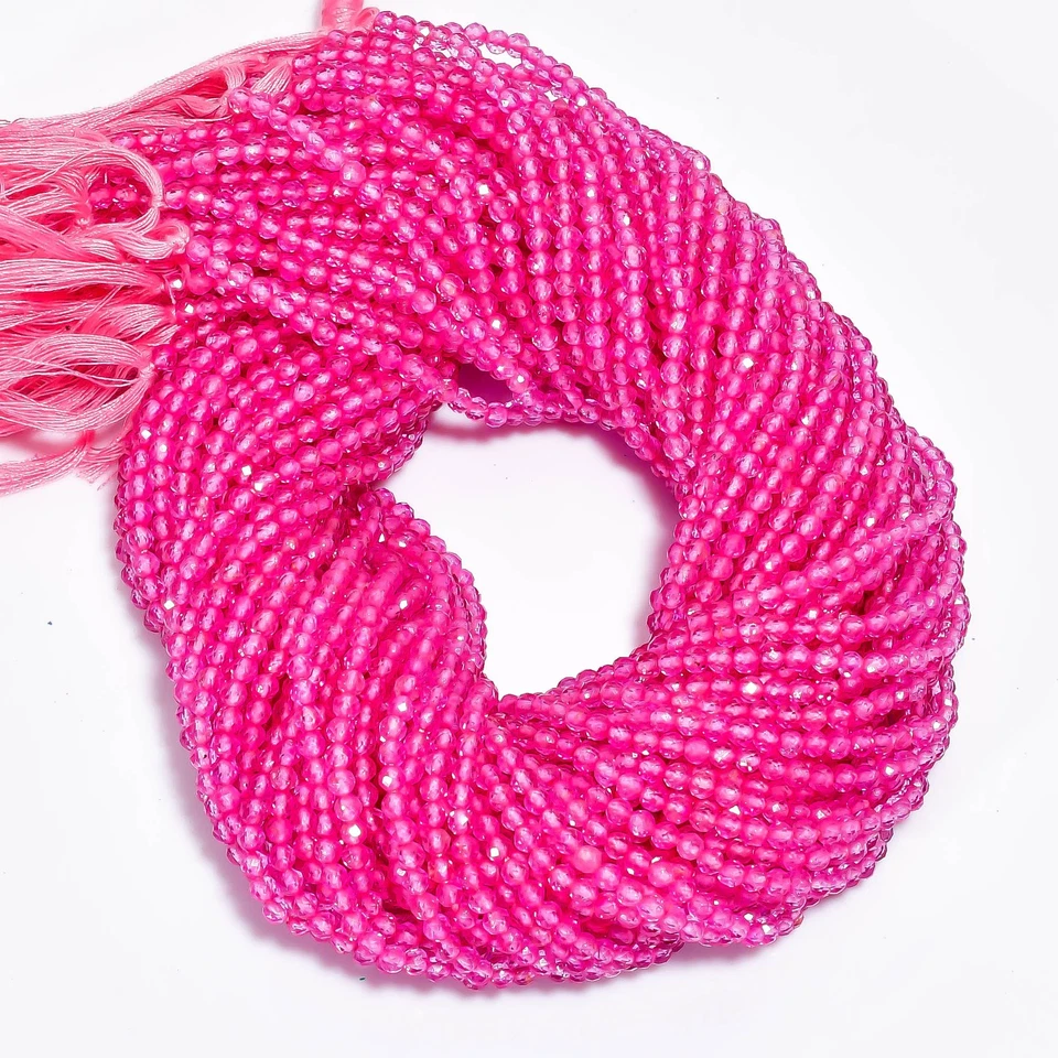 Cuentas facetadas de forma redonda de piedras preciosas de topacio rosa natural 3X3 mm hilo 13" UGB-681 Foto 1 de 3