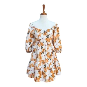JODIFL Women’s M 100% Cotton Fall Blossoms Floral Mini Babydoll Dress - Picture 1 of 10