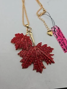 Nuevo Collar Betsey Johnson Tono Dorado Estrás Rojo Otoño Hoja Con Etiqueta Nuevo Con Etiquetas - Imagen 1 de 8