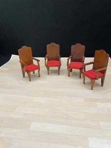 Set of 4 vintage dollhouse wood dining chairs. Lundby-scale 1:16. - Picture 1 of 3