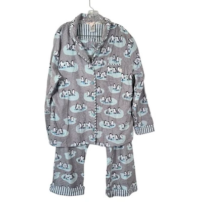 Conjunto de pijama de franela Munki Munki para mujer XXL gris negro pingüinos cómodo LEER Foto 1 de 4
