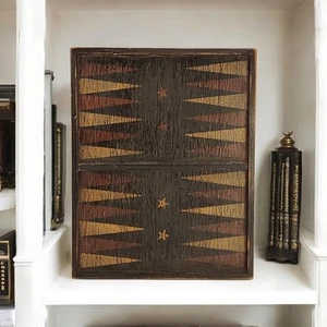 Vintage primitive Volkskunst Holz Backgammon Brett schabloniert Wandbehang Land 9,5" - Bild 1 von 18