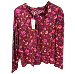 Camicetta top donna manica lunga filo universale taglia M colore bordeaux floreale nuova con etichetta - Foto 1 di 7