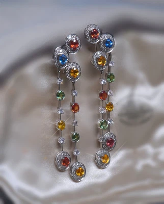 18K Sapphire Diamond Earrings GIA Vintage Certified Natural Dangle 8.58 Carats - Изображение 1 из 4