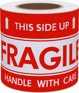 This Side up Fragile Stickers 3X5 Inch Handle with Care Shipping and Packing War - Picture 1 of 12
