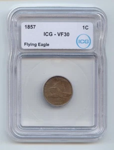 1857 Flying Eagle Cent, ICG VF-30 - Picture 1 of 2