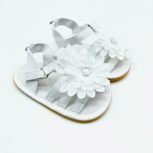 Baby Girls Sandals Strappy Flower Hook & Loop Open Toe White Size 2 - Picture 1 of 5