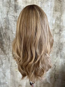 100% European Virgin Natural Human Hair Wig Dirty Blond Highlight for Women - Picture 1 of 8