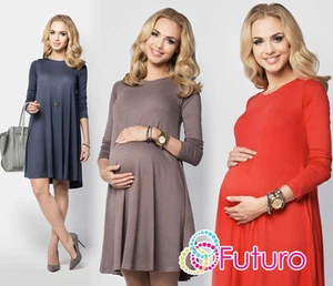 Damen Umstand vielseitiges Schichtkleid Langarm Rundhalsausschnitt Übergröße 8-18 FM10 - Bild 1 von 8