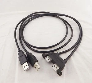 1x 90cm Dual USB 2.0 A Female Socket Panel Mount To 2 USB A Male Extension Cable - Picture 1 of 9