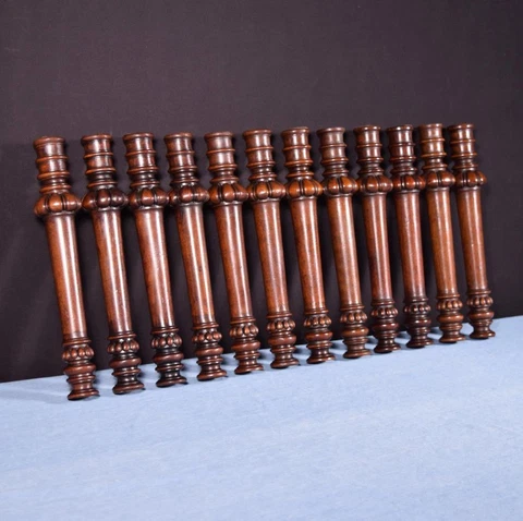 *Set of 12 French Antique Solid Walnut Wood Posts/Pillars/Columns Salvage Cover
