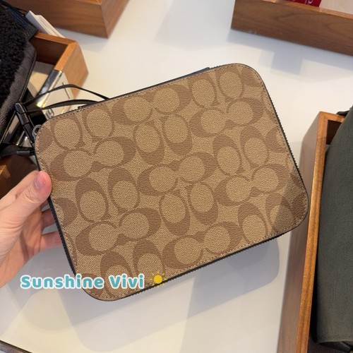 Coach Tech Organizer custodia zip nuova con etichette firma canna di fucile cachi nero cy392