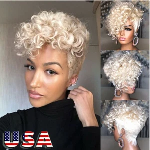 Pelucas rubias afro cortas sueltas rizadas corte pixie pelucas para mujeres pelucas de fiesta sintéticas - Imagen 1 de 9