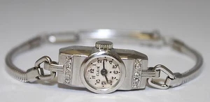 Ladies Vintage Elgin Platinum & Stainless Steel Diamond Watch Circa 1920 - Picture 1 of 5