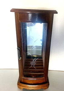 Vintage Mahogany Etched Glass 13” Jewelry Box Necklace Spinner Ring Display - Picture 1 of 10