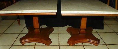 Solid Cherry Mid Century Pedestal End Table with Marble Top  (1 table)  (PT26) - Image 1 of 4