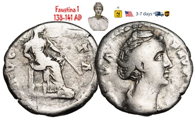 Antigua moneda Imperio Romano plata Faustina 1 138 141 dC esposa ANTONINO PÍO #32703 Foto 1 de 3