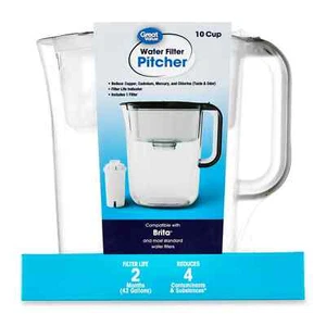 GREAT VALUE 10 Cup Water Filter Pitcher, BPA-Free, NSF Certified W/Digital Timer - Picture 1 of 7
