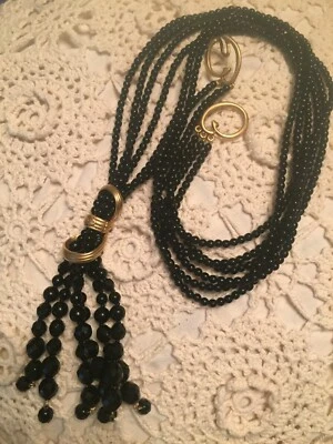 Vtg Oscar de la Renta Necklace Black Faceted Crystal Beaded Signature Couture - Image 1 of 4