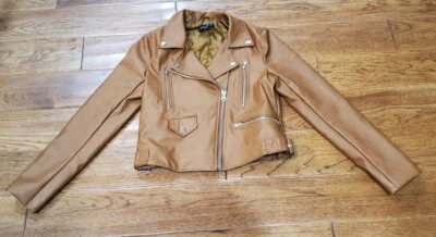 Ladies Love Tree medium Brown Faux Leather Moto Jacket New Motorcycle - Image 1 of 4
