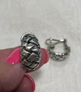 James Avery Basket Weave Earrings in Sterling Silver - Omega Backs - Picture 1 of 4