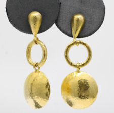 Gurhan 24k Yellow Gold Long Lentil Drop Spell 1.56" Earrings 11.4 grams