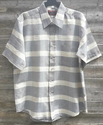 GOLDEN ELEPHANT  Textured Patterned Grey & Cream  Short Sleeve Mens Shirt 41-42  - Image 1 of 4